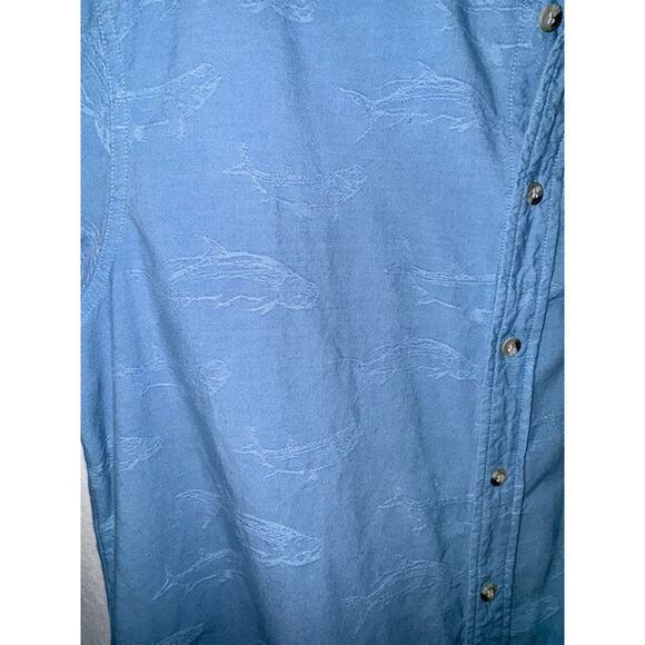 Columbia Blue Short Sleeve Shirt Button w/ All Over Textured Whale Print Mens XL - Picture 11 of 13